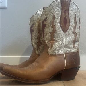 Frye Lilly Tan Brown Leather Cowgirl Western Underlay Cowboy Boots Sz 8-8.5